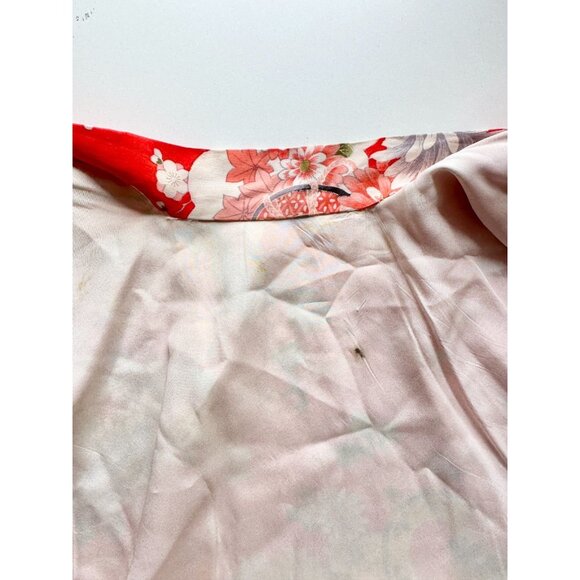 Vintage Made in Japan Red Oriental Japanese Floral Print Kimono, One Size - Picture 13 of 16